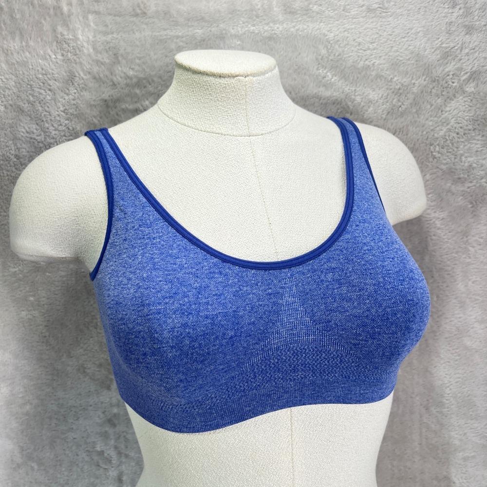 Womens Seamless Sports Bra Blue Scoop‎ Neck Stretch Yoga Gym Size S